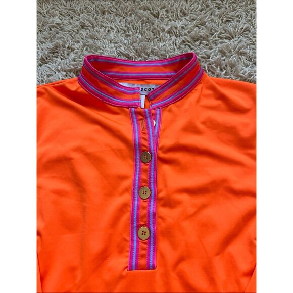 Gretchen Scott Blouse Women's M Button Up V Neck Quarter Sleeve Top Orange Pink - Picture 2 of 9